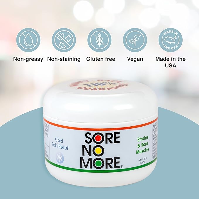 Sore No More Cool Relieving Gel for Aches & Pains in Muscles & Joints associated with Strains, Bruises & Sprains | Absorbs Quickly with a Refreshing Lemon Aroma | 8 oz Jar
