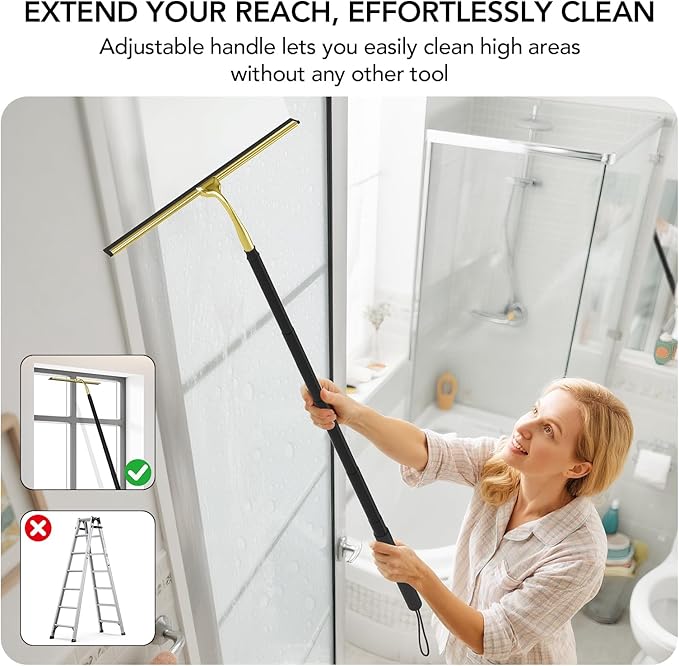 Shower Squeegee with Long Handle, 15-51" Telescopic Squeegee for Window Cleaning, Window Squeegee for Glass Doors, Extendable Window Cleaner Tool for Tile Walls, Sliding Door, Floor, Car Windshield-GD