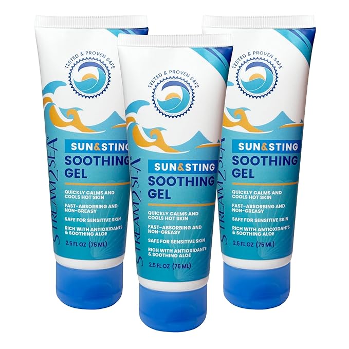 STREAM 2 SEA Sun & Sting Soothing Aloe Gel, Organic Aloe Vera Gel for Face & Body, After Sun Care & Sunburn Relief - Pack of 3