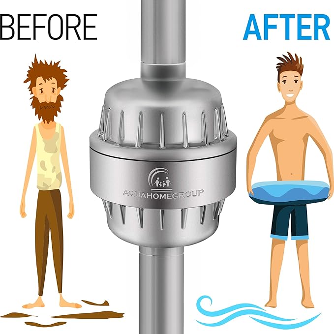 AquaHomeGroup 20 Stage Shower Head Filter with Vitamin C E A for Hard Water - High Output Water Filters to Remove Chlorine and Fluoride - 2 Cartridges Included - Consistent Flow Showerhead Filter