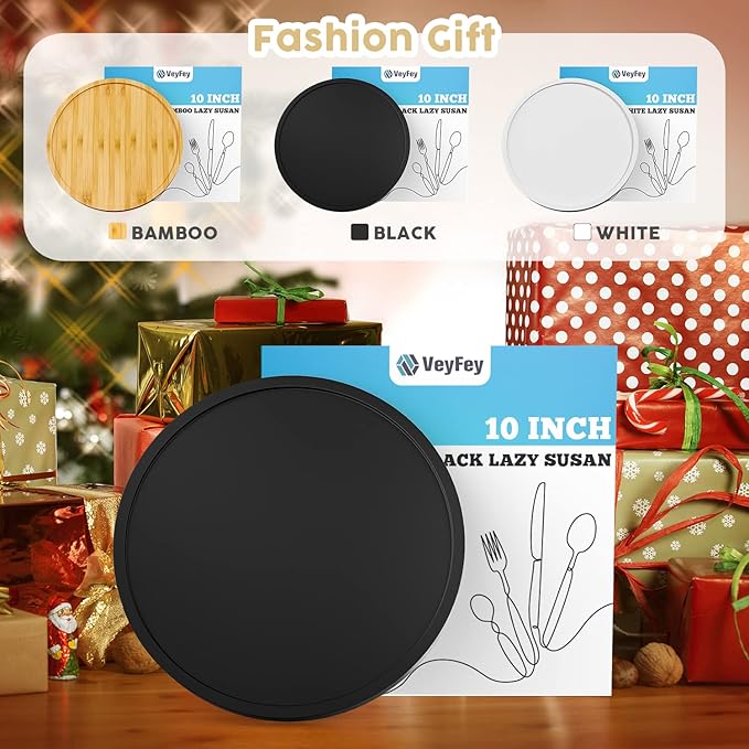 Turntable Vanity Tray 10 Inch for Perfume Candle, Bamboo Kitchen Sink Countertop Organizer Keep Glass, Sponge and Soap Bathroom Coffee Table Decorative Black (VFLZ)