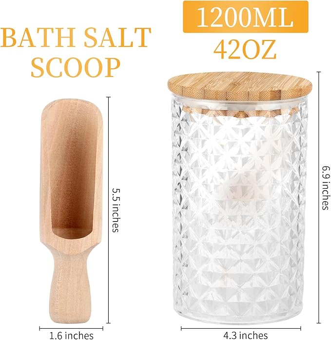 1200ML/42OZ Acrylic Bath Salt Jar with Wooden Scoop Bath Salt with Lids and Scoop Bath Salt Container Bath Salt Big Jar for Salt Candy Tea