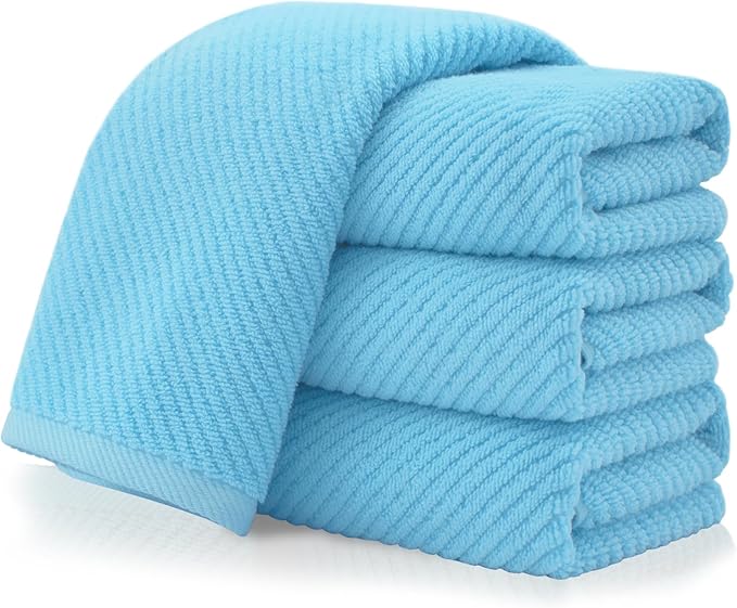 VOOVA & MOVAS Hand Towels for Bathroom Set of 4，Large 18"x 28" - 100% Cotton | Lightweight | Thick | Quick Dry | Soft | Absorbent, Bath Hand Towels, Bathroom Essentials, Blue