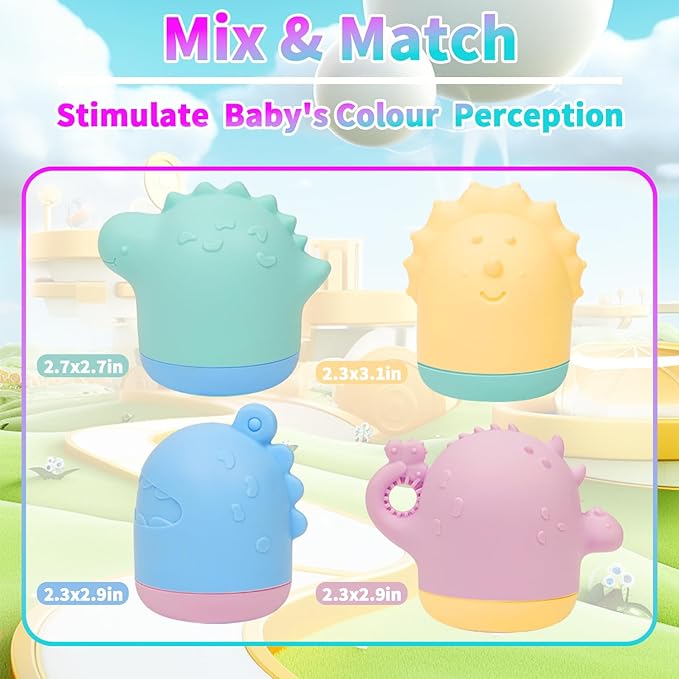 Baby Bath Toys, 13 Pcs Silicone Mold Free Bath Toys with a Storage Bag, Squeezable Dinosaurs Bathtub Toys, No Hole Sensory Ocean Animal Suction Cup Toys for Toddlers 1 2 3 4 5 6 Years