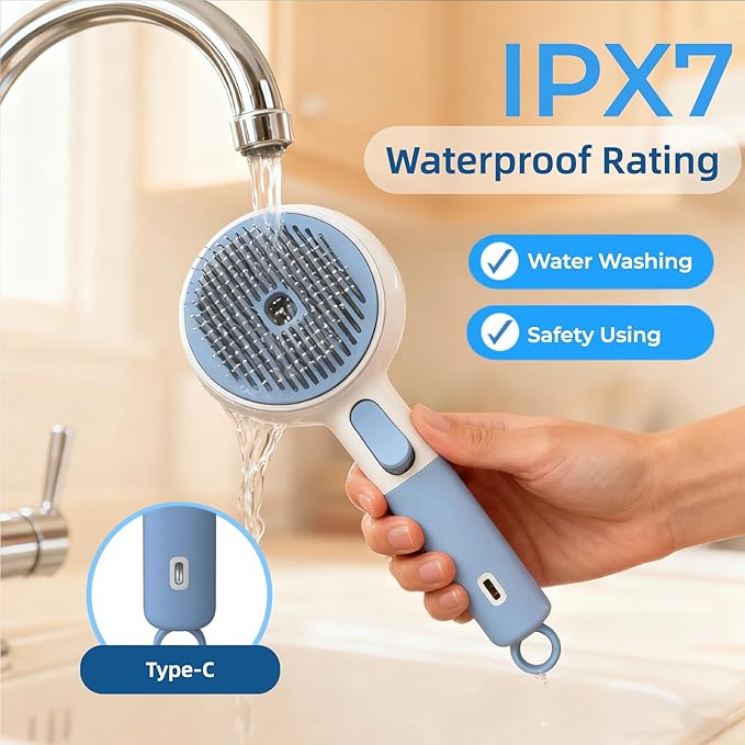 Cat Steam Brush for Shedding & Grooming - 3-in-1 Electric Spray Pet Hair Brush with Massage Function - Anti-Static Water Spray Comb for Tangled Hair, Rechargeable Grooming Tool for Cats & Dogs (Blue)