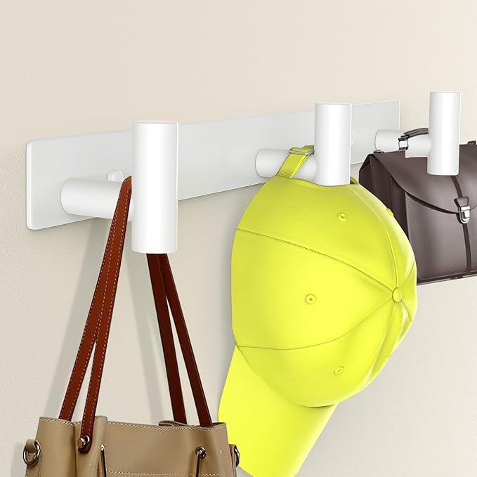 Wall Mounted Coat Rack-3 Hooks, Heavy Duty Stainless Steel Wall Hooks for Towel Coat Bag, Hat Rack Coat Hanger Coat Hooks Towel Racks for Bathroom Entryway Kitchen Hotel Office (White, 1 Pack)