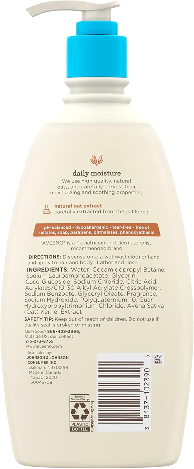 Aveeno Baby Gentle Body Wash & Shampoo with Natural Oat Extract, Tear-Free, Paraben-Free & Phthalate-Free Formula for Baby’s Sensitive Hair & Body, Lightly Scented, 18 fl. oz, 3 Pack