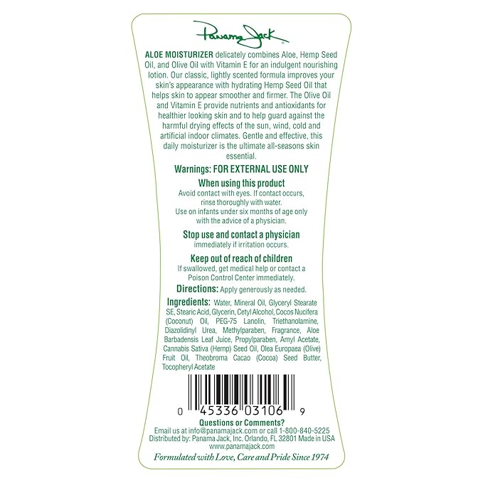 Panama Jack Aloe Moisturizer Lotion - After Sun Daily Skincare , Contains Olive & Hemp Seed Oils with Vitamin E, 8 FL OZ (Pack of 1)