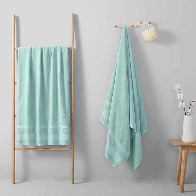 REDKISS 100% Cotton Bath Towels Set of 2, Extra Large Bath Sheets 35 X 70 Inches, 800 GSM, Quick Dry, Ultra Soft & Super Absorbent Bathroom Towel Sets for Bathroom, Gym, Spa, Pool & Hotel, Blue