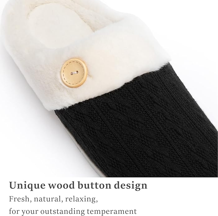 Chantomoo Womens Slipper Warm Comfy Memory Foam House Slippers Knitted Shoes Faux Fur Lined Anti-Skid Rubber Sole Bedroom Cozy Indoor Outdoor Slippers
