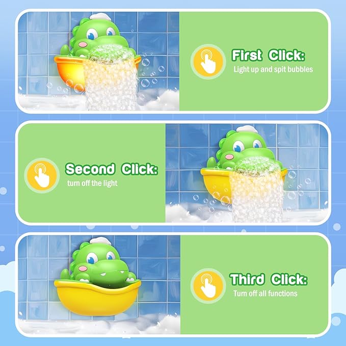 Dinosaur Baby Bath Toys Light Up Bath Bubble Machine with Colourful Light Bathtime Shower Bath Toys for Kids Ages 1-3 4-8 Birthday Gift Easter Basket Stuffers for Toddler Boys Girls