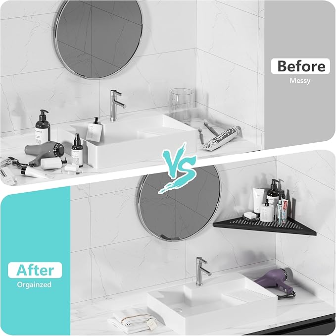 Bathroom Corner Shelf, Recessed 12" Shower Shelf Caddy, SUS304 Stainless Steel Shelf Wall Mount Triangular, No Drilling, Matte Black