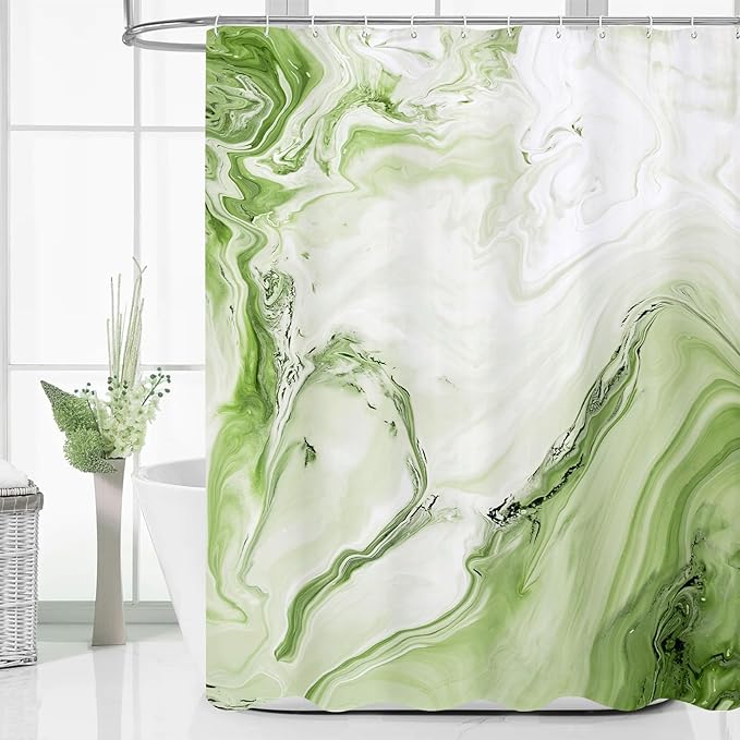 MitoVilla Sage Green Marble Shower Curtain, Modern Ombre Fabric Cloth Shower Curtains for Luxury Bathroom Decor, Abstract Watercolor Shower Curtain, 72x72