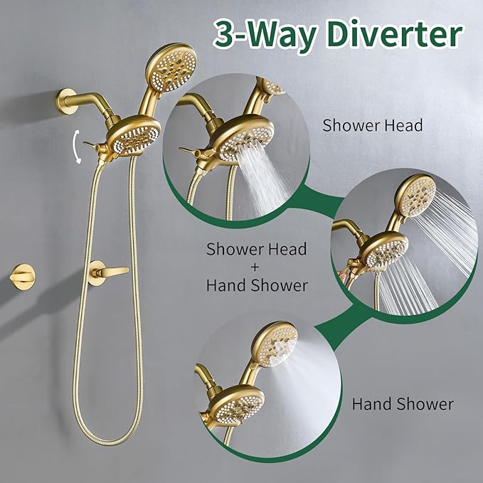 2 Handle Shower Faucet Shower System Complete 2 in 1 Shower Combo Set with Handheld Showerhead Shower Trim Kit Two Handle Shower Fixtures Brushed Gold