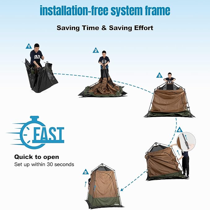 Camping Shower Tent Deluxe Changing Room Easy Set Up Privacy Shelter,Large Toilet Tent with Floor Drain Design for Beach, Camping,Hiking with Stakes and Ropes for Stability
