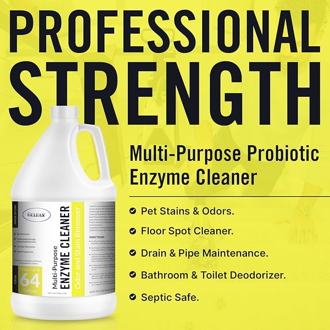 Multi-Purpose Probiotic Enzyme Cleaner, (128 oz, Citrus) - Pet Stain and Odor Remover - Concentrated - Professional & Home Strength Drains, Floors, Bathrooms, Toilets Trash Can, Made in USA