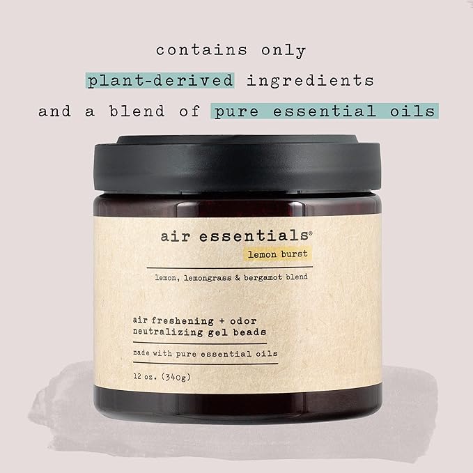 Air Essentials Air Freshener & Odor Neutralizer Gel Beads - 12 oz, Pack of 2 - Odor Eliminator - Made with Pure Essential Oils - Lemon Burst Scent