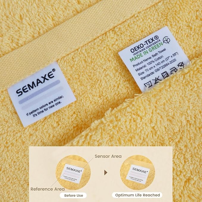 SEMAXE 4-Pack Luxury Bath Towels for Bathroom, 100% Cotton, Soft, Absorbent, and Quick-Drying, 55"x27", Yellow, Perfect for Hotels, Gyms, and Spas
