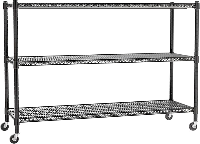 REGILLER 3-Wire Shelf Adjustable Heavy Duty Storage Shelves,Metal Organizer Wire Rack for Laundry Bathroom Kitchen Pantry Closet Garage Shelving with Wheel(Black,24" Dx59.6 Wx47.6 H)
