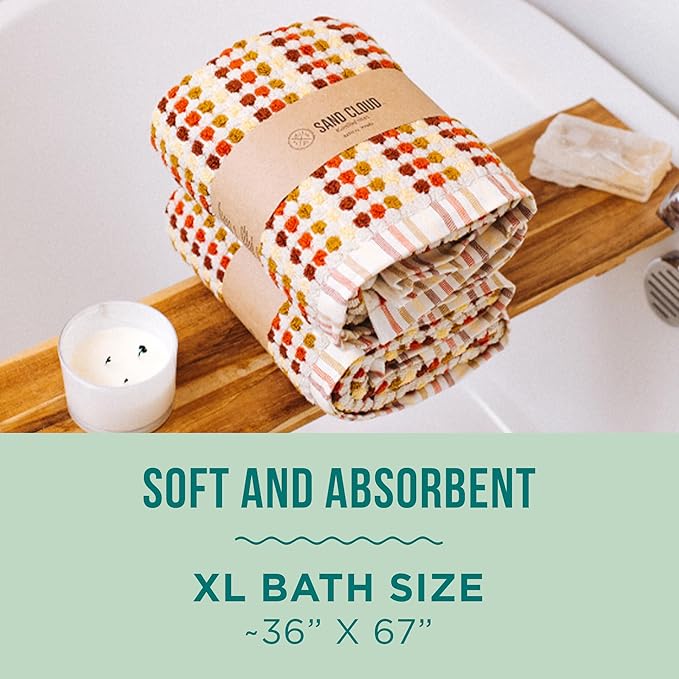 Sand Cloud Turkish Bath Towels for Bathroom, Set of 2 (Taupe Stripe Polka Dot, Extra Large) - Soft Linen Turkish Organic Cotton is Luxurious & Absorbent - Premium Shower & Bathroom Towels Dry Faster