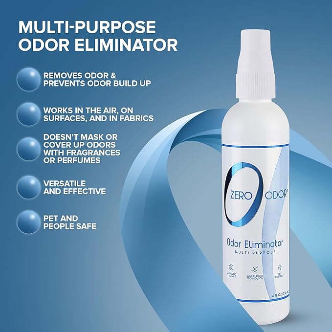 Zero Odor Multi-Purpose Odor Eliminator - Eliminate Air & Surface Odor – Patented Technology Best for Bathroom, Kitchen, Fabric, Closet- Smell Great Again, 8oz (Over 1000 Sprays)