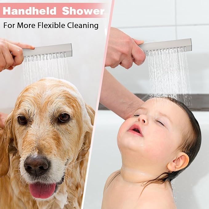 Rainfall Shower System, 12 inch Wall Mounted Rain Shower Head with Handheld Spray, Push Button Diverter 2 Functions Simultaneous Use, Shower Faucet Set Rough-In Valve Includ, Brushed Nickel