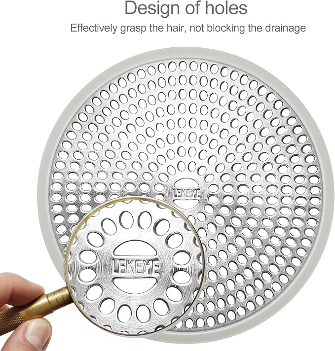 LEKEYE Shower Drain Hair Catcher | Strainer | Shower Stall Drain Cover | Bathroom Drain Protector Stainless Steel and Silicone(Light Gray)