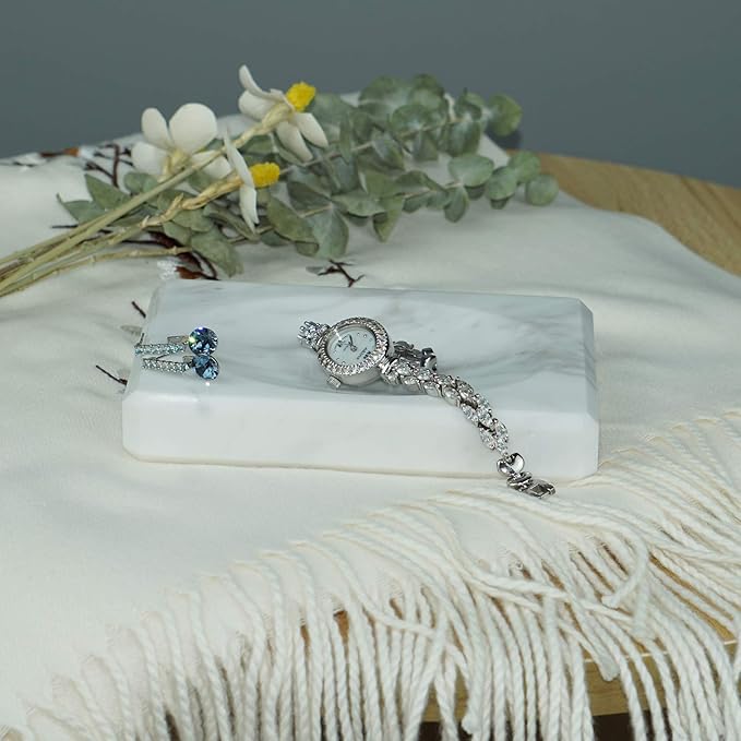 White Soap Dish Tray Marble Soap Holder Trinket Plate for Bathroom Sink Kitchen Countertop Bedroom Vanity Bathroom Accessory Rectangular