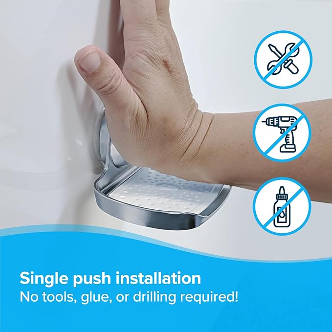 SlipX Solutions Strong Hold Soap Saver, Suction Cup Soap Holder, Must Have Universal Kitchen & Bathroom Shower Accessories (Chrome Finish, Single Tray)
