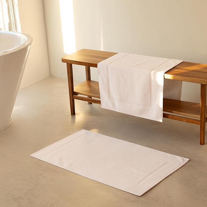 SALBAKOS 100% Turkish Cotton Bath Mat Set 2-Piece - 20x34 inch, Premium Quality Hotel & Spa Collection, Soft, Absorbent, Long Lasting, Durable Bathroom Rugs | Made in Turkey (Ivory, 2 Bath Mats)
