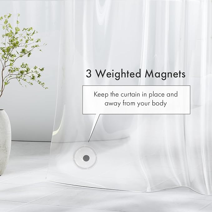 Amazer Long Shower Curtain Liner with Magnets, 72 x 78 Plastic Clear Shower Liner PEVA Waterproof Medium Weight Inside Shower Curtains Liner for Bathroom with Rustproof Grommets