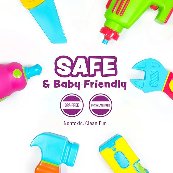 Tub Works® Tools™ Mold Free Bath Toys, 6 Pack | Sealed, No Hole Bath Toys Design Keeps Moisture Out | Soft, Squeezable & Float on Water | Easy-Grip Baby & Toddler Bathtub Toys | Great for Baby Pools