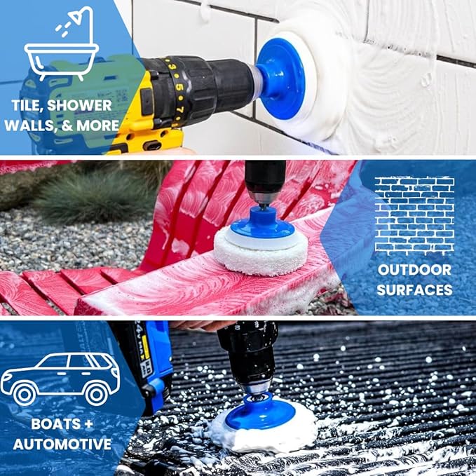 RotoScrub 7 Pack Drill Brush Set for Deep Cleaning, Scratch Resistant, Bathroom, Oven, Countertops, Sinks, Soap Scum, Tile, Boats, Patio Furniture & More