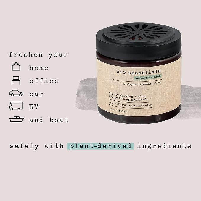 Air Essentials Air Freshener & Odor Neutralizer Gel Beads - 12 oz, Pack of 2 - Odor Eliminator - Made with Pure Essential Oils - Eucalyptus Mint Scent