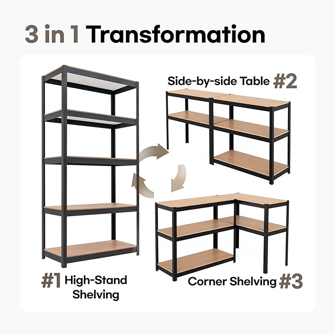 HOMEDANT House 5 Tier Laminated Metal Shelving Unit Adjustable Storage Utility Rack Heavy Duty Shelves Organization Multipurpose Shelf Kitchen Garage Pantry Closet (2, (M) 36.2" W, Black)