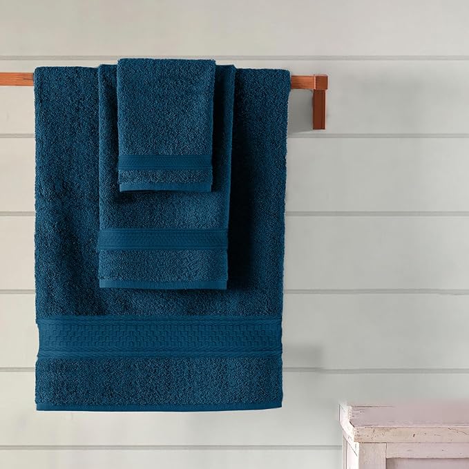 DAN RIVER 100% Ring Spun Cotton 3-Piece Towel Set, Blue Opal, Bath Towel, Hand Towel and Washcloths, 550 GSM - Soft, Absorbent Quick Dry Cotton Towels for Bathroom, Spa, and Gym