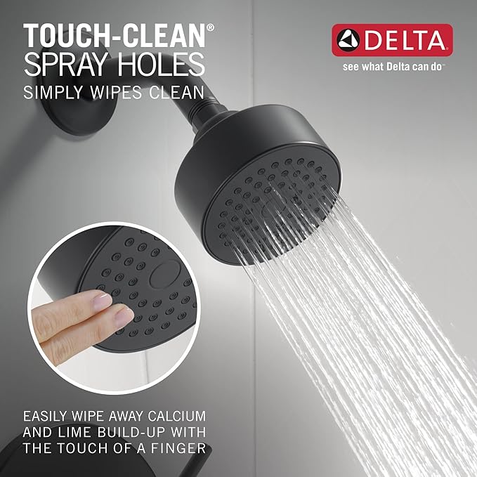 Delta Faucet Modern 14 Series Matte Black Shower Faucet, Tub and Shower Trim Kit with Single-Spray Touch-Clean Black Shower Head, Matte Black T14459-BL-PP (Valve Not Included)