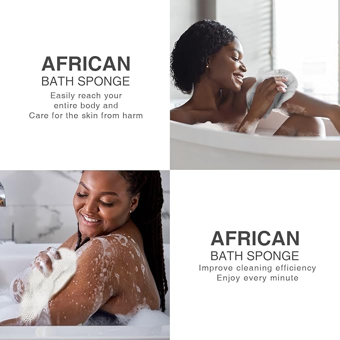 UJFQBH 3 Pieces African Bath Sponge African Net Long Net Bath Sponge Exfoliating Shower Body Scrubber Back Scrubber Skin Smoother,Great for Daily Use (Orange、Blue、Green)