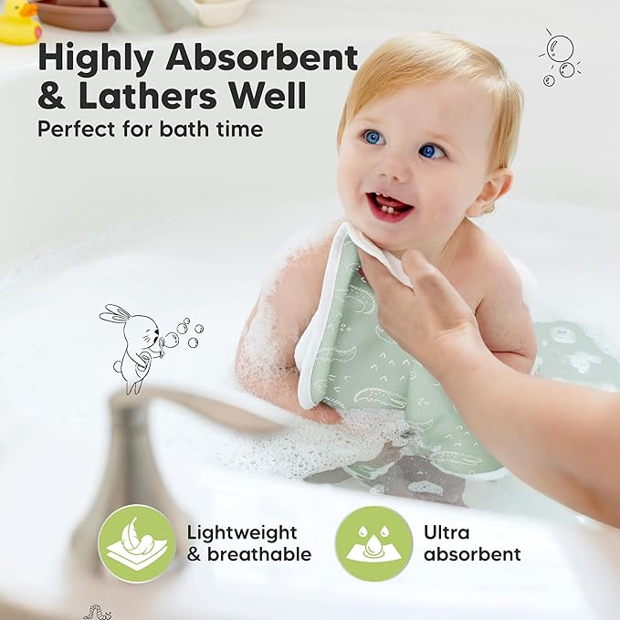 6-Pack Cotton Baby Washcloths for Newborn - Organic Cotton Muslin Soft Wash Cloths for Babies, Infant, Kids, Toddler Towels for Boy,Girl,Super Absorbent Face Cloths,Scratch-free Baby Rags (Wilderness)