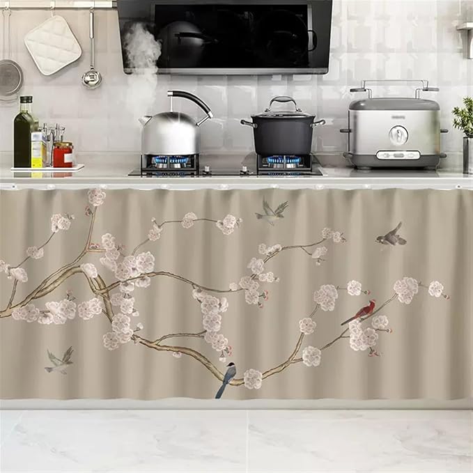 SK Studio Short Curtains for Kitchen, Cabinet Shelf Dust-Proof Blackout Tier Cafe Curtain Under Sink Skirt for Bathroom Laundry Room Style 7, 15.7" W x 31.5" H