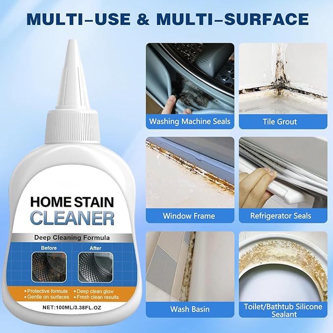Home Stain Cleaner Gel,Mold Stain Remover,All-Purpose Gel with Brush Deep Cleaning gel for Tile Gaps, Washing Machine Seals, Fridge Rubber, Wall & Shower Stains
