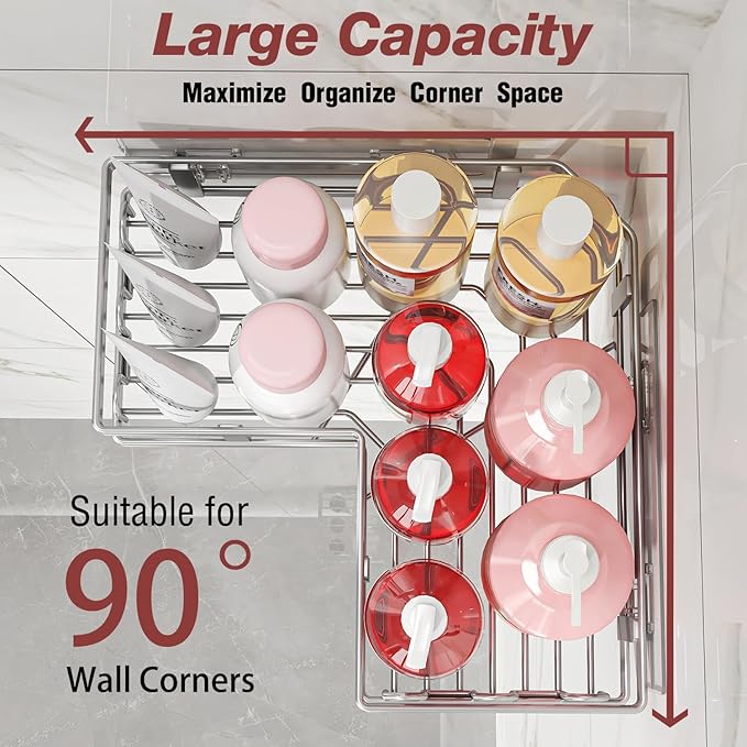 4-Pack Adhesive Corner Shower Caddy with Soap Holder, No Drilling Wall Mounted Shower Shelves-Rustproof, Organizer for Bathroom, Kitchen & Home Decor. Silver