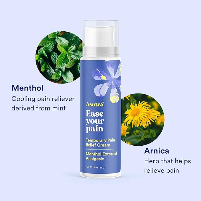 ASUTRA Relief Cream, 3 oz - Cooling Sensation, Temporary Relief from Muscle Discomfort and Soreness, 4% Menthol, Arnica Montana, and Dimethyl Sulfone (MSM)