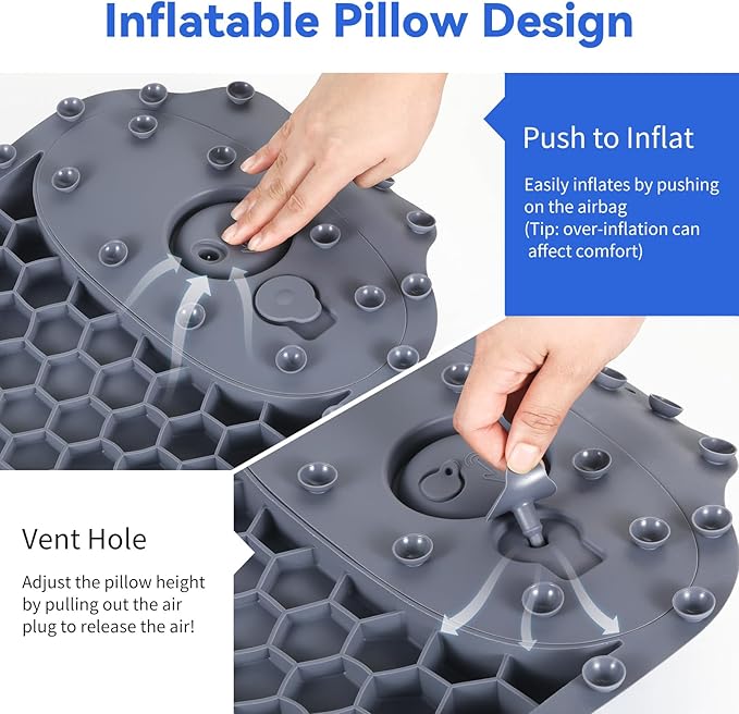 Goowin Bath Pillows for Tub, New Generation Skin-Friendly Silicone Bath Pillow, Luxury Bathtub Pillow for Head and Neck, Powerful Suction Tub Pillow for Bathtub with Inflatable Airbag (Grey)