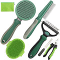 Pet Grooming Kit - 7 PCS Green Deshedding Brush Set with Undercoat Rake, Slicker Brush, Bath Brush & Nail Clipper for Short & Long-Haired Dogs and Cats