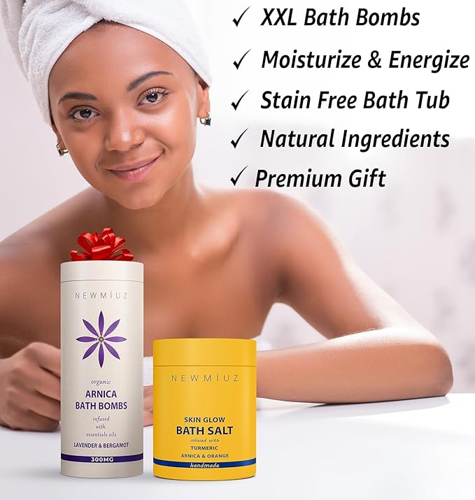 Arnica Bubble Bath Bombs Lavender Bergamot Essential Oils Luxurious Mega Foaming Bath Bombs for Dry Skin Nourishment Moisturizing Blissful Bath Gift