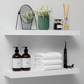 Homeforia White Floating Shelves 24 inch, High End Solid Real Wood 24inch Bathroom Floating Shelf for Wall Mounted, White Wooden 24in Floating Shelves, Heavy Duty Bracket, 24 X 6.5 X 1.75 in, Set of 3