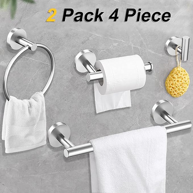 Cilee 8 Piece Brushed Nickel Bathroom Hardware Set, 24inch Bathroom Towel bar+Towel Ring+Toilet Paper Holder+ Robe Towel Hook, SUS304 Stainless Steel Bathroom Accessory Set