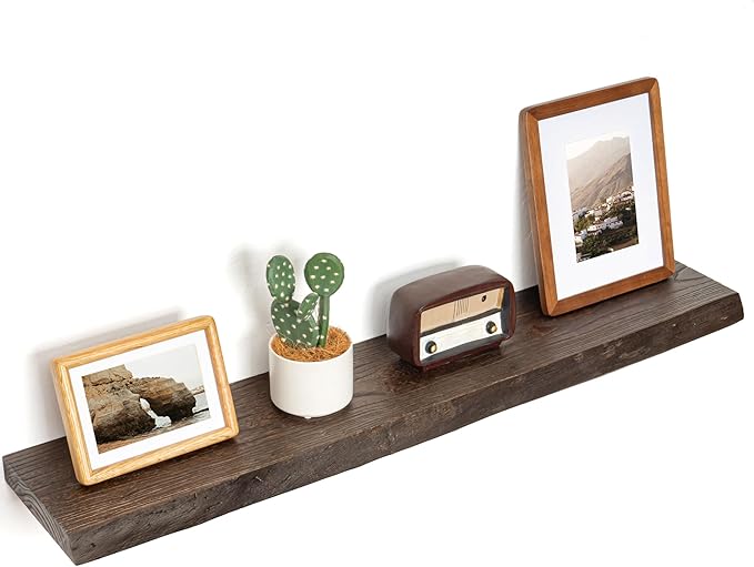 Floating Shelves for Wall Decor, Rustic Solid Elm Wood Live Edge Floating Shelves Wall Mounted, Wall Shelves with Invisible Bracket for Living Room Bathroom Bedroom Kitchen, 40 Inch Set of 1, Walnut