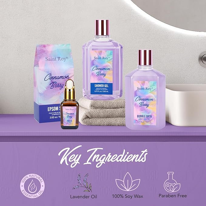 Christmas Spa Gift Set Basket for Women Cinnamon Berry, Gift Baskets, Spa Gifts Women Teen Girls Bath and Body Gift Sets,Self Care Spa Kit